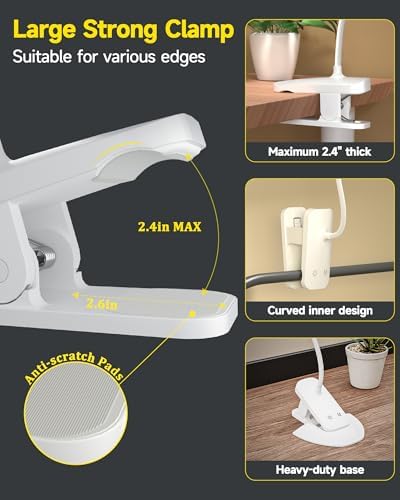 CUHIOY Rechargeable Clip on Light, Bed Headboard Reading Lamp, White