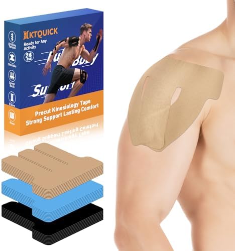 KTQUICK Precut Kinesiology Tape for Shoulders, 24 PCS, 20% Stronger, Beige