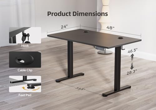 YDN 48 x 24 Inch Black Electric Standing Desk