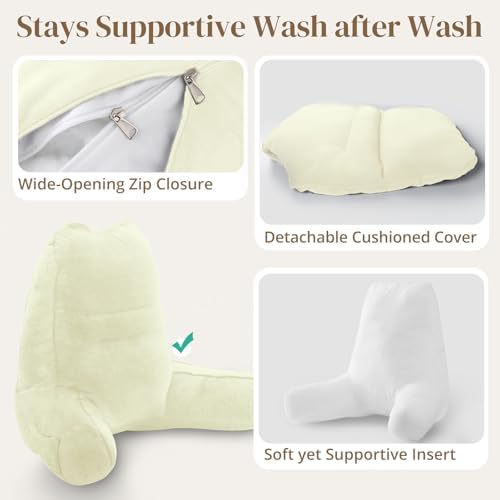 Sasttie Reading Pillow for Bed, Back Pillow for Sitting Up, Cream