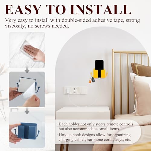4Pcs Wall Mount Phone Holder Adhesive Wall Phone Mount Charging Stand and Remote Control Stand Multipurpose Socket Pocket Universal Deck Storage Box for Bedroom, Kitchen, Bathroom, Office