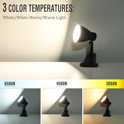 CRI90+ Clip Reading Light, Small Clamp on Bed Lamp for Bedside/Headboard/Desk/Bunk/Table/Shelf, 3 Color Temperature Options, 10 Dimmable Brightness Levels for Reading (6W/Adapter Included)