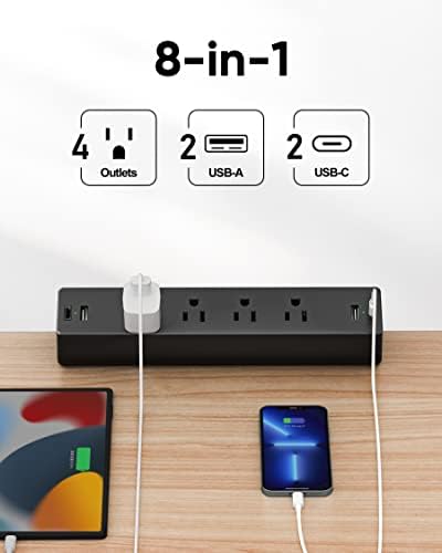 Desk Clamp Power Strip, 4 AC Outlets 4 USB Ports, Fit 1.7in Tabletop Edge