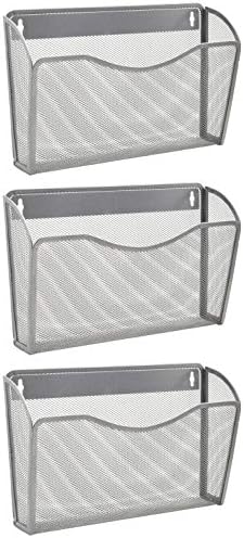 EASEPRES 3 Single Pocket Mesh Hanging File Organizer, Vertical Wall Mounted Magazine File Holder, Mount Basket Mail Paper Document Folder Organizing for Office, Home and School, Silver