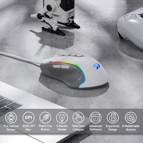 Redragon M612 Wired RGB Optical Gaming Mouse 8000 DPI Remapping Keys