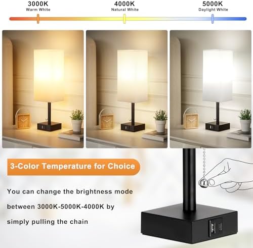 Set of 2 White Bedside Table Lamps for Bedroom - Nightstand Lamp, USB C+A