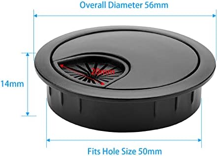 Desk Grommet, 2 Inch Metal Desk Cable Grommet, Black, 2 Pack