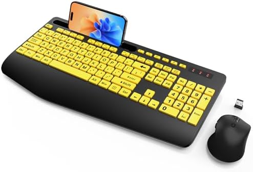 SABLUTE Wireless Keyboard and Mouse Combo with Large Print, Ergo Wrist Rest