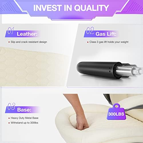 COLAMY Ivory Leather High Back Executive Office Chair Set of 2, Ergonomic Desk Chair with Flip-up Arms, Thick Cushion, Silent Nylon Wheels, Adjustable Height & Rocking Function, 300lbs Capacity