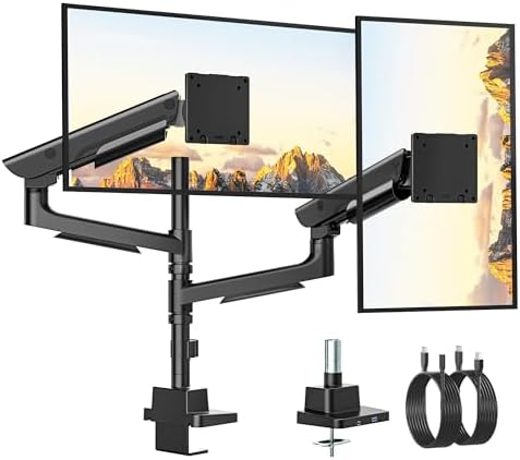 monTEK Dual Ultrawide Monitor Arm for 17-57" Screens, USB, Black