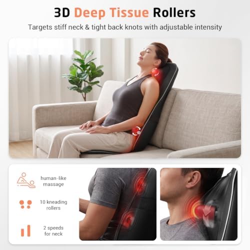 Mynt Shiatsu Neck & Back Massager for Chair, Deep Tissue Kneading Chair Pad