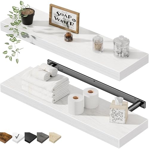 QEEIG Bathroom Long Floating Shelves for Wall (White, Set of 2, 23.6")