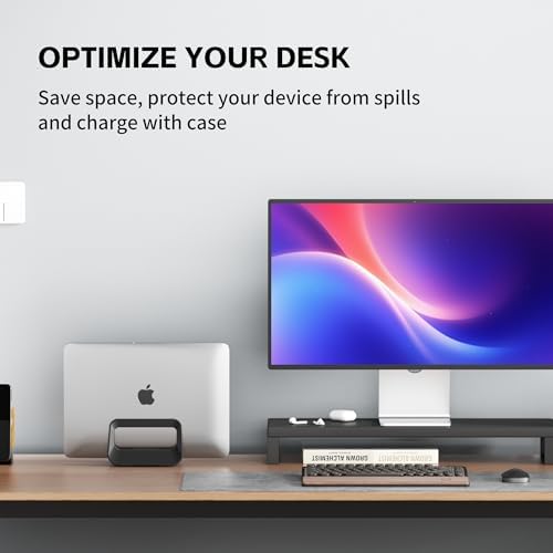 Vertical Laptop Stand for Desk,Plastics Laptop Holder Dock with Silicone Protection,Compatible with All MacBook/Surface/Samsung/HP/Dell/Chrome Book (Black)
