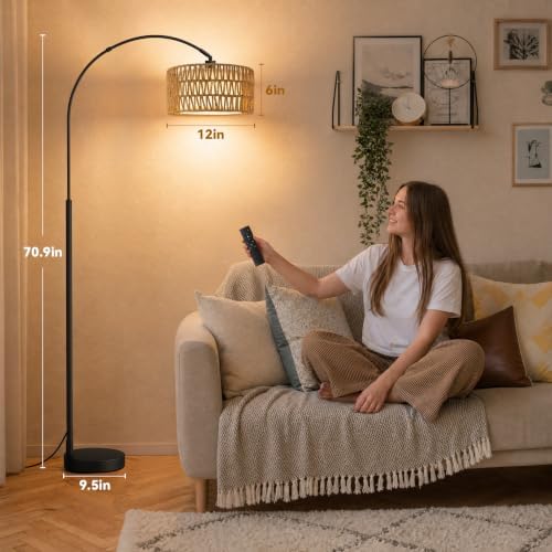 Ambimall Rustic Arc Floor Lamp, Color Temp and Brightness Adjustable,Black