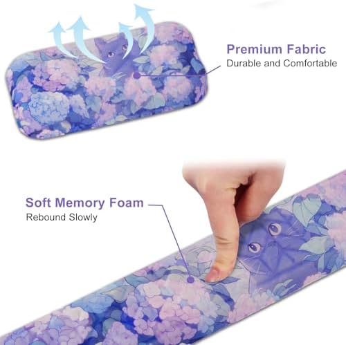 Petmolico 4-in-1 Wrist Rest Set with Desk Pad, Blue Flower Cat