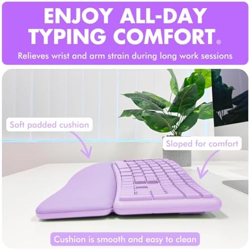 X9 Ergonomic Keyboard and Mouse Wireless Combo - Purple Keyboard and Mouse Wireless, Bluetooth/2.4G Split, Wrist Rest, Rechargeable, Silent Ergo Keys - PC, Mac, iOS, Android