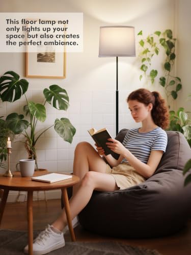 60" Modern Floor Lamp with Linen Shade, 3 Color LED Bulb & Foot Switch