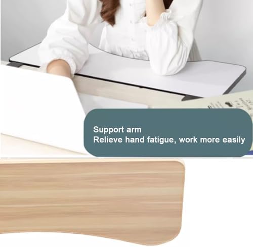 Foldable Desk Extender Tray - Curved Keyboard & Computer Arm Rest Shelf - Elbow Support with C Clamp - Walnut Finish, 20x10in (52x25cm) for Ergonomic Workstation