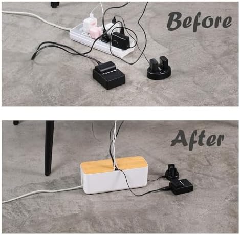 Changsuo Cable Management Box Small White, Extension Cord Organizer for Power Stripe Surge Protector Wire Management Concealer Cover Hider for Desktop Home Office Kitchen (White)