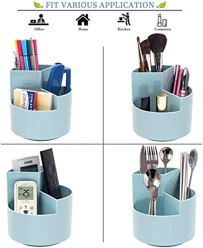 Siveit Desk Pencil Pen Holder, Desk Organizers 3 Slots 360-Degree Rotating Pen Holder for Desktop Storage Stationery Supplies Organizer, Home, Office, School, Kids, Blue