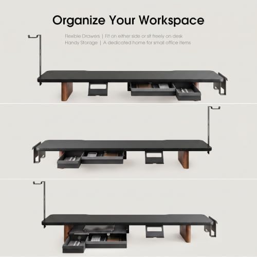 Fenge Modular Dual Monitor Stand Riser with Solid Ash Wood Leg, 42.5" Black