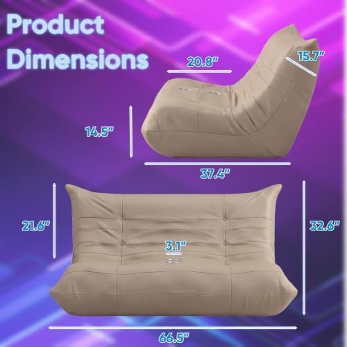 Homall Floor Gaming Chair Boneless Loveseat Couch, Ergonomic Floor Sofa Couch with Cup Holders, Leather Lazy Floor Lounger for Gaming, Reading, Relaxing, Watching TV (Khaki)