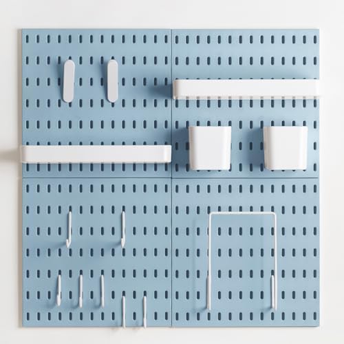 MULSAME Pegboard Combination Kit, Wall Mounted Storage Set with 4 Pegboards & 14 Accessories Hanging, Blue Peg Boards Organizer for Walls Display, Crafts Organization, Kitchen Organizer, 22" x 22"