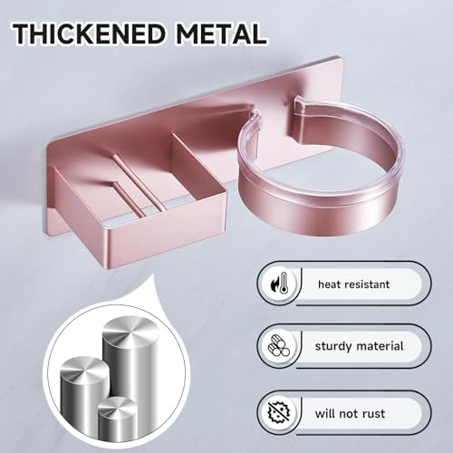 Hair Dryer Holder Wall Mounted, Hair Straightener Holder, Blow Dryer Holder Adhesive, Hair Tool Organizer for Flat Iron, Hairdryer, Curling Iron Holder for Bathroom Vanity Barber Shop (Rose Gold)