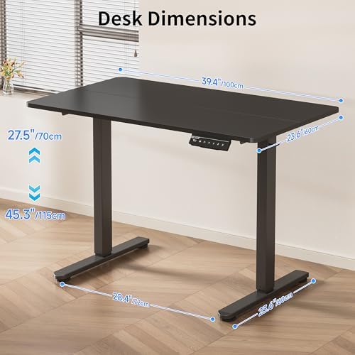 BIZUM 40x24 Inch Electric Standing Desk with Memory Presets, Quiet Motor Height Adjustable Stand Up Desk for Home Office & Gaming, Ergonomic Sit Stand Workstation，Black