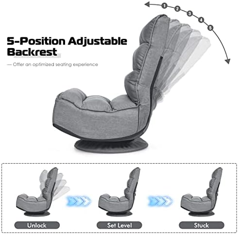 COSTWAY Folding Floor Chair, Adjustable 5-Position Swivel Gaming Chair