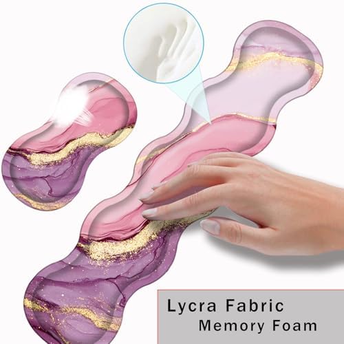 Keyboard Wrist Rest and Mouse Pad with Wrist Support Set Ergonomic Coaster,Memory Foam,Easy Typing Pain Relief,Large XL Desk Mat 31.5"x 11.8",Marble Pretty Pink