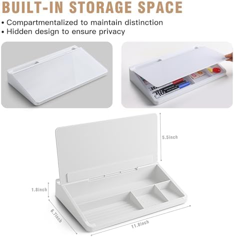 SELEAD Desktop Glass Whiteboard with Storage, 5 Markers and 1 Eraser, White
