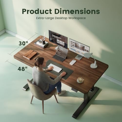 CubiCubi 48x30 Large Electric Standing Desk, 30" Deep Desktop, Black Walnut