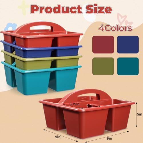Kathfly 4 Pack Classroom Caddy Organizer with Handle Bulk, Deep Color
