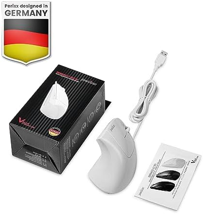 Perixx PERIMICE-513W Wired Ergonomic USB Mouse - 6 Buttons with 1000/1600 DPI - Vertical Right-Handed Design - White