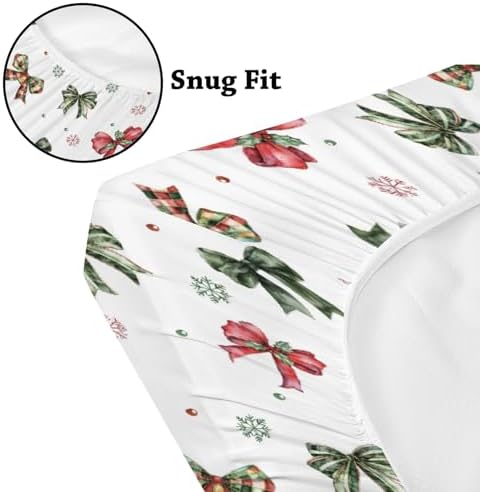 Watercolor Christmas Bows Winter Holiday Snowflakes Pattern Baby Changing Pad Cover, Unisex Bows Nursery Diaper Changing Table Pad Mat Sheet for Boys Girls-16x32