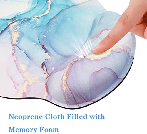 Mouse Pad with Wrist Support, Desk Decor for Office Marble Design Mouse Pad Non-Slip Rubber Base Mousepad for Desk Laptop Gaming Working Computers Laptop Easy Typing & Pain Relief, Blue