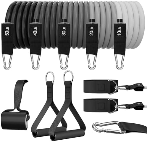 WHATAFIT Resistance Bands with Handles, 150 lb Exercise Bands Set