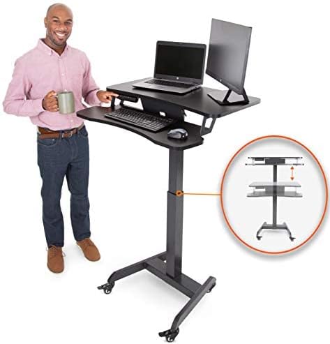 Stand Steady Cruizer Premier Rolling Electric Podium Desk - Height Adjustable, Mobile Standing Desk with Wheels, Keyboard Tray, Programmable Control, Compact Design for Office, School, Home (Black)
