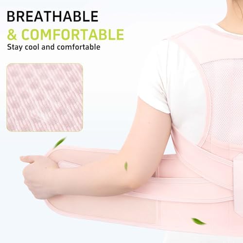 Posture Corrector for Women and Men Back Brace Support Straightener Scoliosis Upper Spine Instant Upright Hunchback Correction Kyphosis Fixer Adjustable Shoulder Straps Breathable (Pink XL)