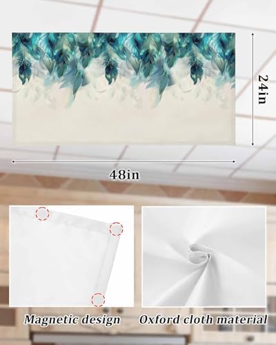 Peacock Feathers Magnetic Fluorescent Light Covers for Ceiling Lights 2 x 4 Feet,Teal Turquoise Blue Ombre Animal Office Classroom Kitchen Drop Ceiling Light Covers Filters Shade Panel 2 Packs