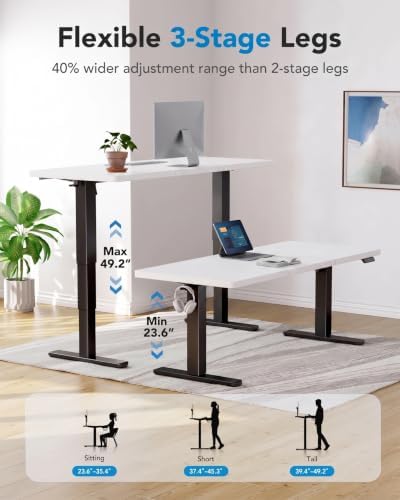 HUANUO 70x 30 Inch 3-Stage Electric Standing Desk, Brushless Motor, White & Black