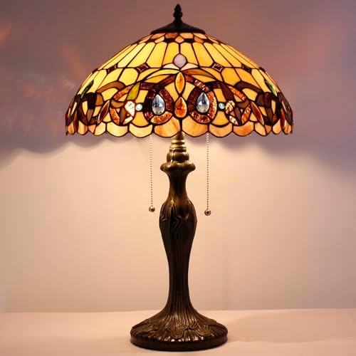WERFACTORY Tiffany Style Table Lamp Colorful Stained Glass Bedside Lamp 24"