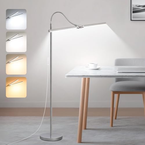 Bright Floor Lamp, 18W/2000LM Silver LED Floor Lamp with Double Head
