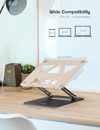 Aoviho Adjustable Laptop Stand for Desk,Portable Laptop Stand Holder and Riser,Foldable Aluminum Notebook Computer Stands for MacBook Air Pro HP Lenovo Dell Samsung, 10-15.6 inch,Moonlit Gold Noir
