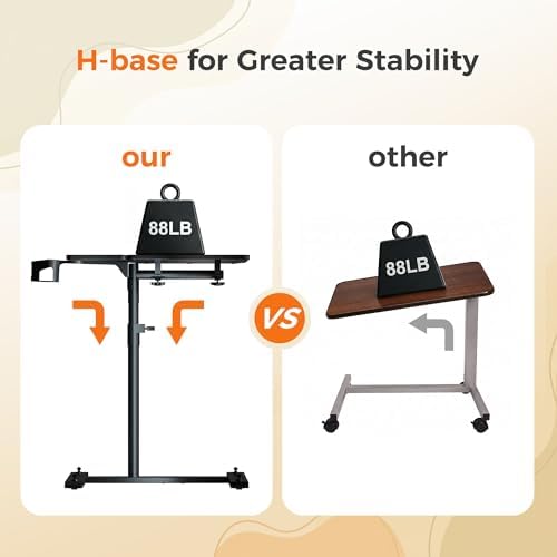Aothia Small Standing Desk Rolling Table Adjustable Height, Laptop Mobile Stand with Wheels, Overbed Table, Portable Computer Workstation with Tiltable Desktop for Teacher Classroom Home Office, Black