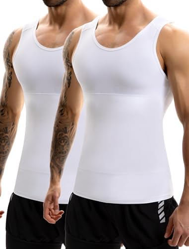 MISS MOLY 2 Pack Compression Shirt Mens Shapewear Tummy Control Posture Corrector Undershirt Tank Sleeveless Top Shaper