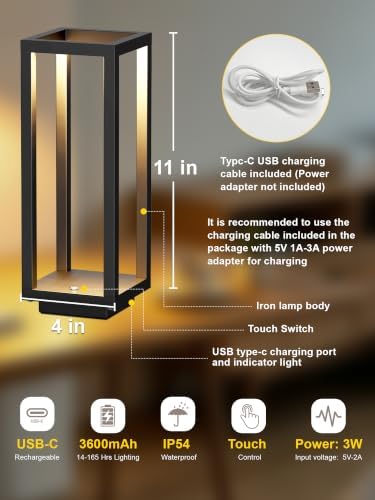 Cordless Table Lamp,Outdoor Rechargeable Table Lamp 7200mAH Battery 2PCS