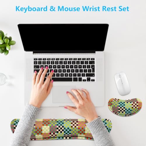 Dapesuom Enlarge Keyboard Wrist Rest, Memory Foam Wrist Cushion for Support, Cute Typing Pain Relief Keyboard Mouse Pad Rests Set with Non-Slip Base for Gaming Laptop Office Computer, VintageMulti