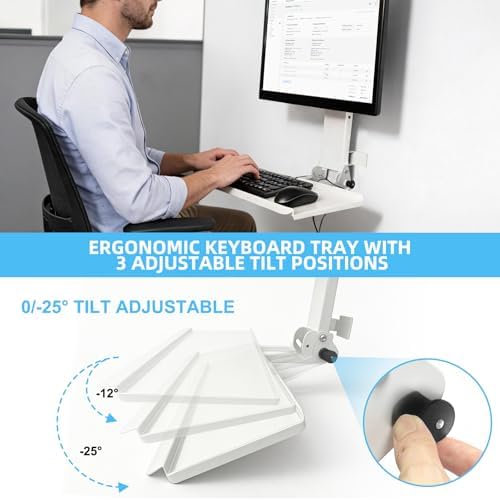 Monitor Wall Mount with Keyboard Tray and PC Wall Mount Set, Monitor and Keyboard Wall Mount Height Adjustable Fits 17"-32" Computer Screens, All in One PC Wall Mount with VESA Standard, White